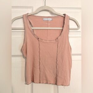 Pink Sleeveless Cropped Black Stitch Top Size Medium